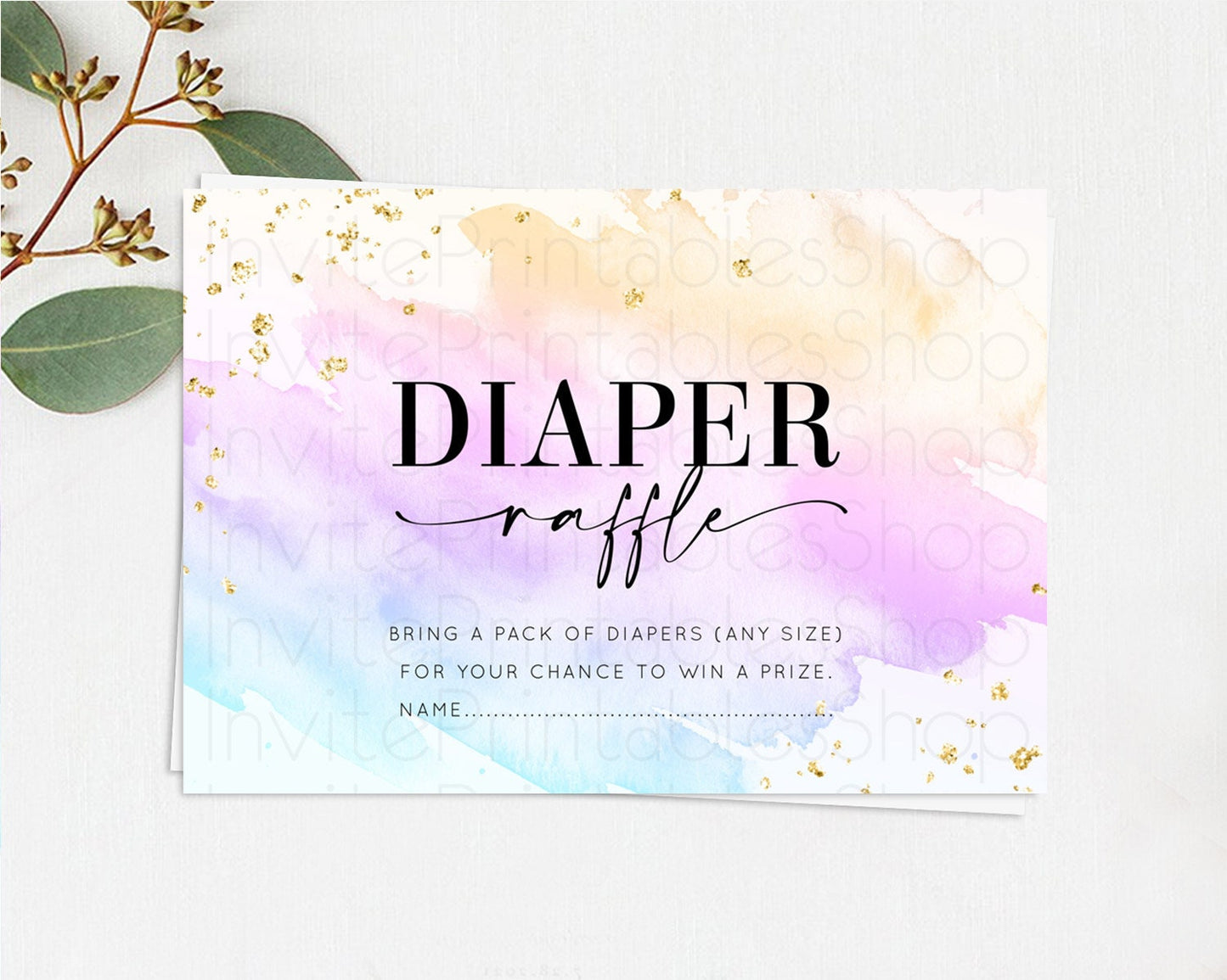 Pastel Diaper Raffle Card Pastel Rainbow Diaper Raffle Insert Colorful Ombre Watercolor Diaper Ticket Confetti Glitter Raffle Game D10175