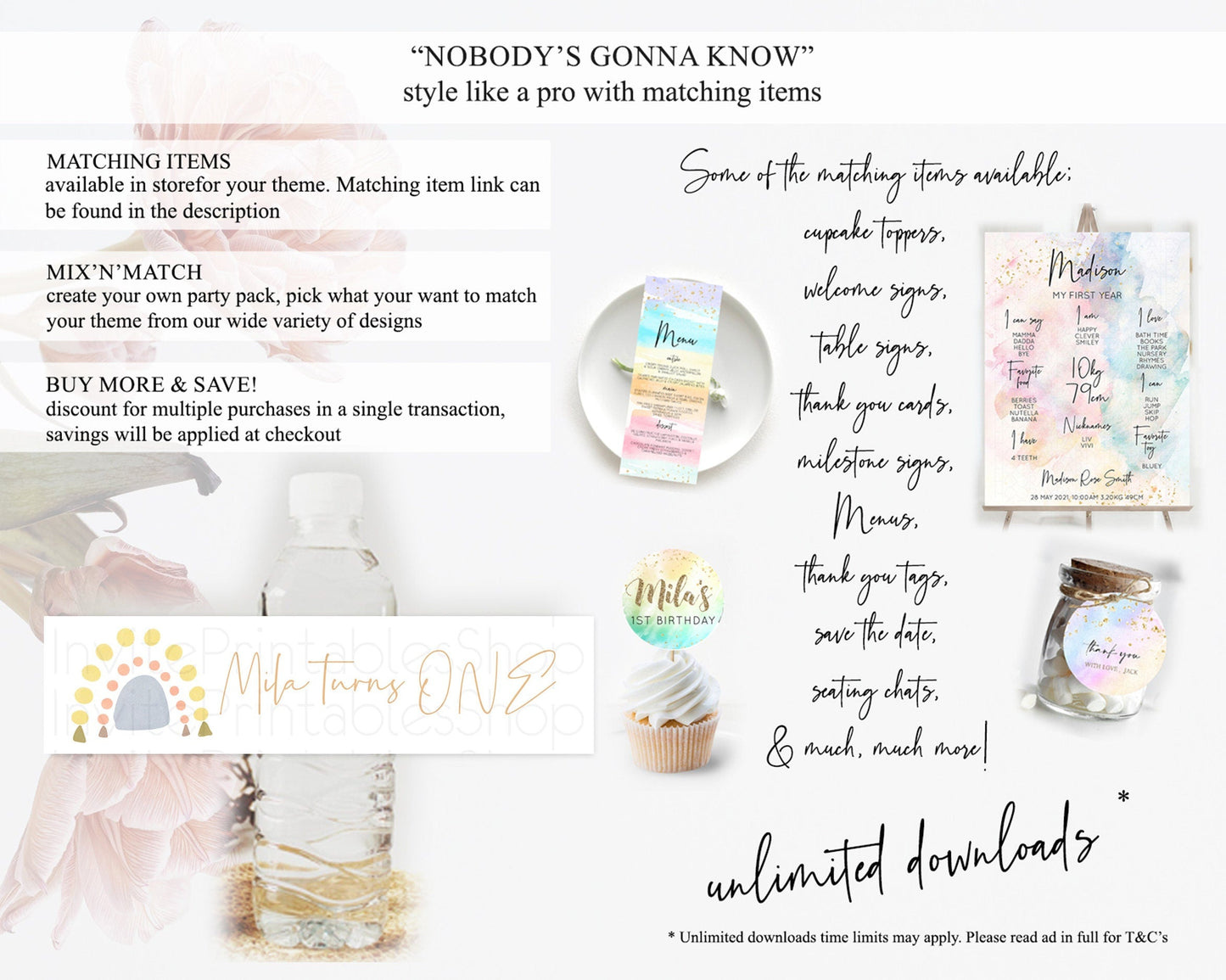 Pastel Rainbow Water Label Template Boho Colorful Rainbow Party Decor Rainbow Baby Theme 1st Birthday Baptism Baby Shower Wedding D10688