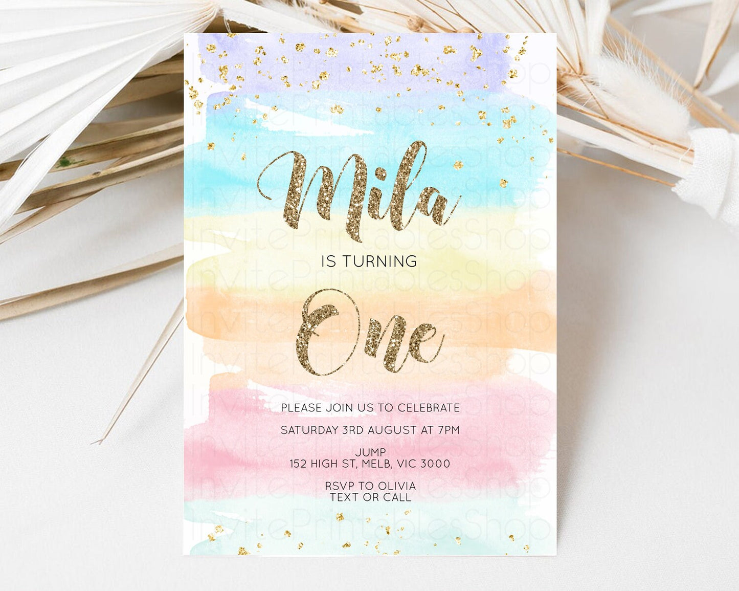 Rainbow Birthday Invitation Pastel Rainbow Birthday Invitation Ombre Watercolor Invite Colorful Splash Glitter Sprinkles 1st 2nd 3rd 525