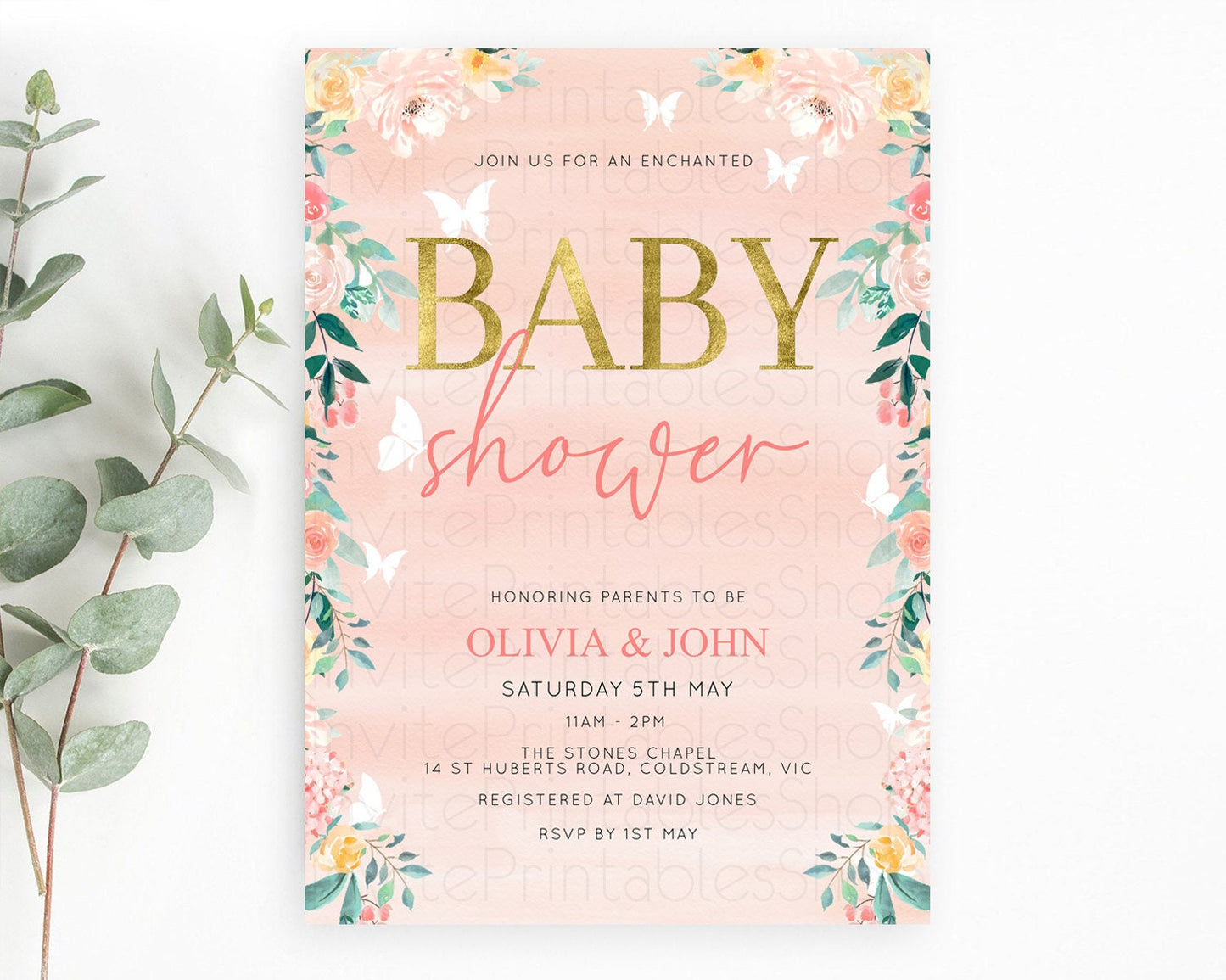 Wildflower Baby Shower Invitation Secret Garden Baby Shower Invitation Pastel Flowers Invite Enchanted Garden Shower Floral Theme D10245