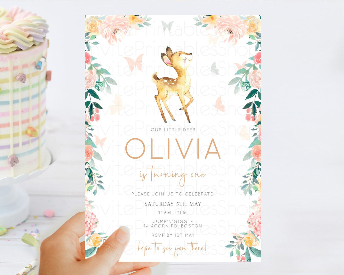 Editable Fawn Birthday Invitation Deer Birthday Invitation Enchanted Forest