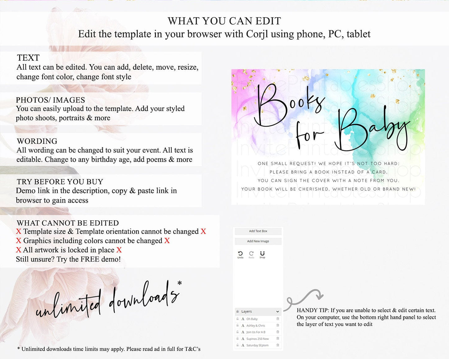 Pastel Books For Baby Card Pastel Rainbow Book Insert Colorful Ombre Watercolor Book Card Confetti Glitter Baby Book Poem Request D10181