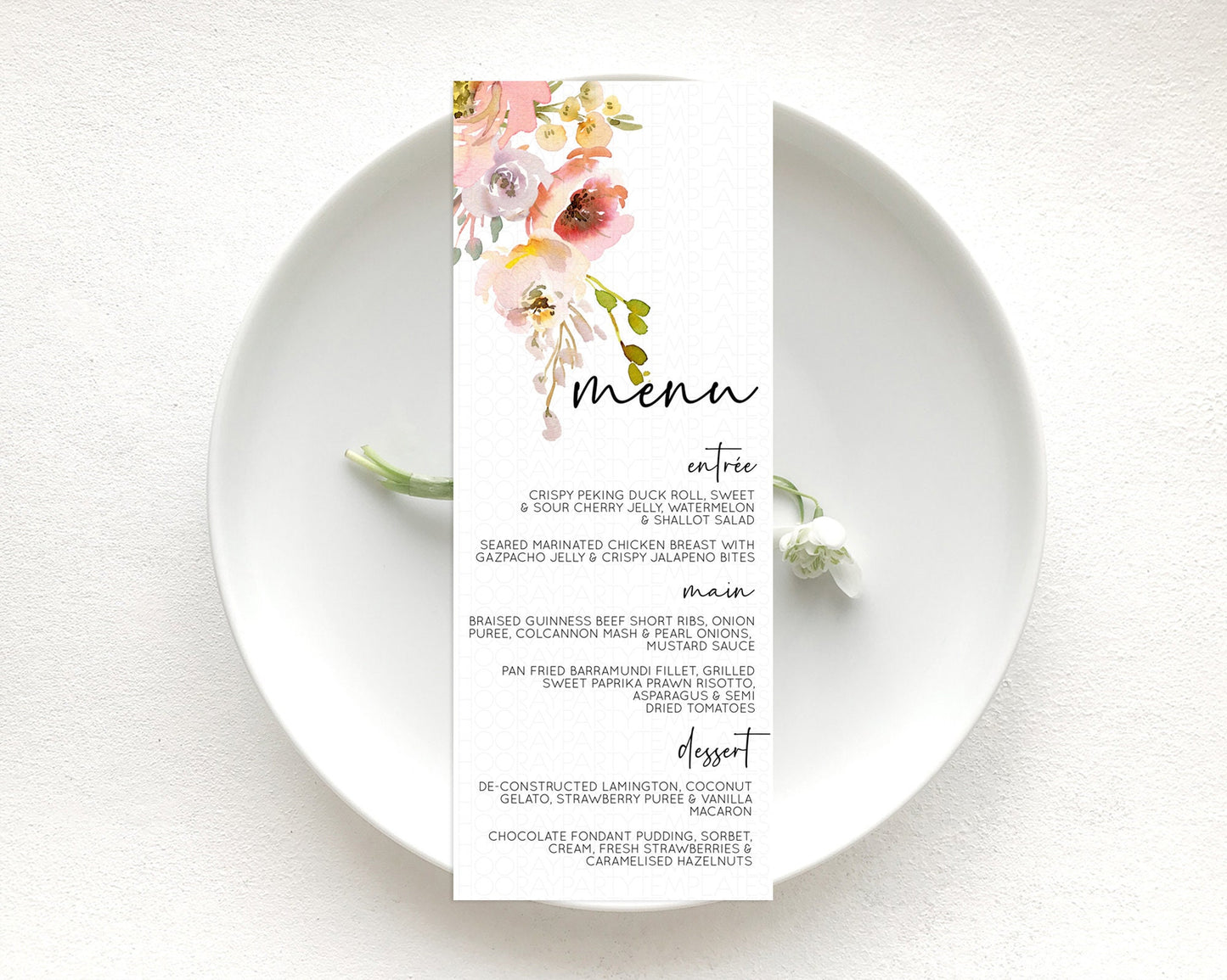 Secret Garden Menu Wildflower Menu Template Pastel Flower Garden Table Decor Boho Floral Dinner Dessert Floral Party Food Menu D10194