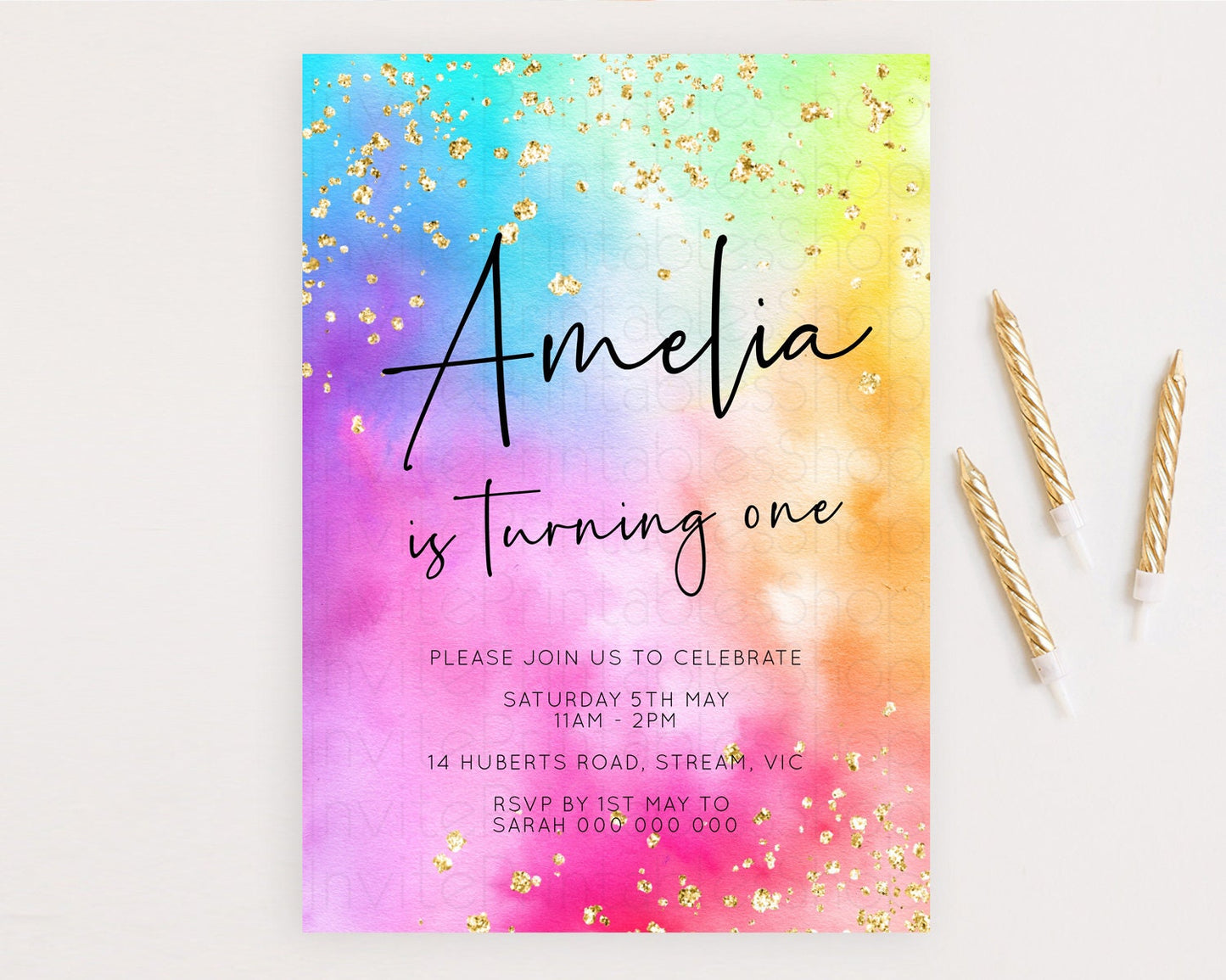 Tie Dye Invitation Rainbow Birthday Invitation Pastel Invitation Colorful Invitation Pastel Rainbow Party 3rd 2nd 1st First Birthday D10456