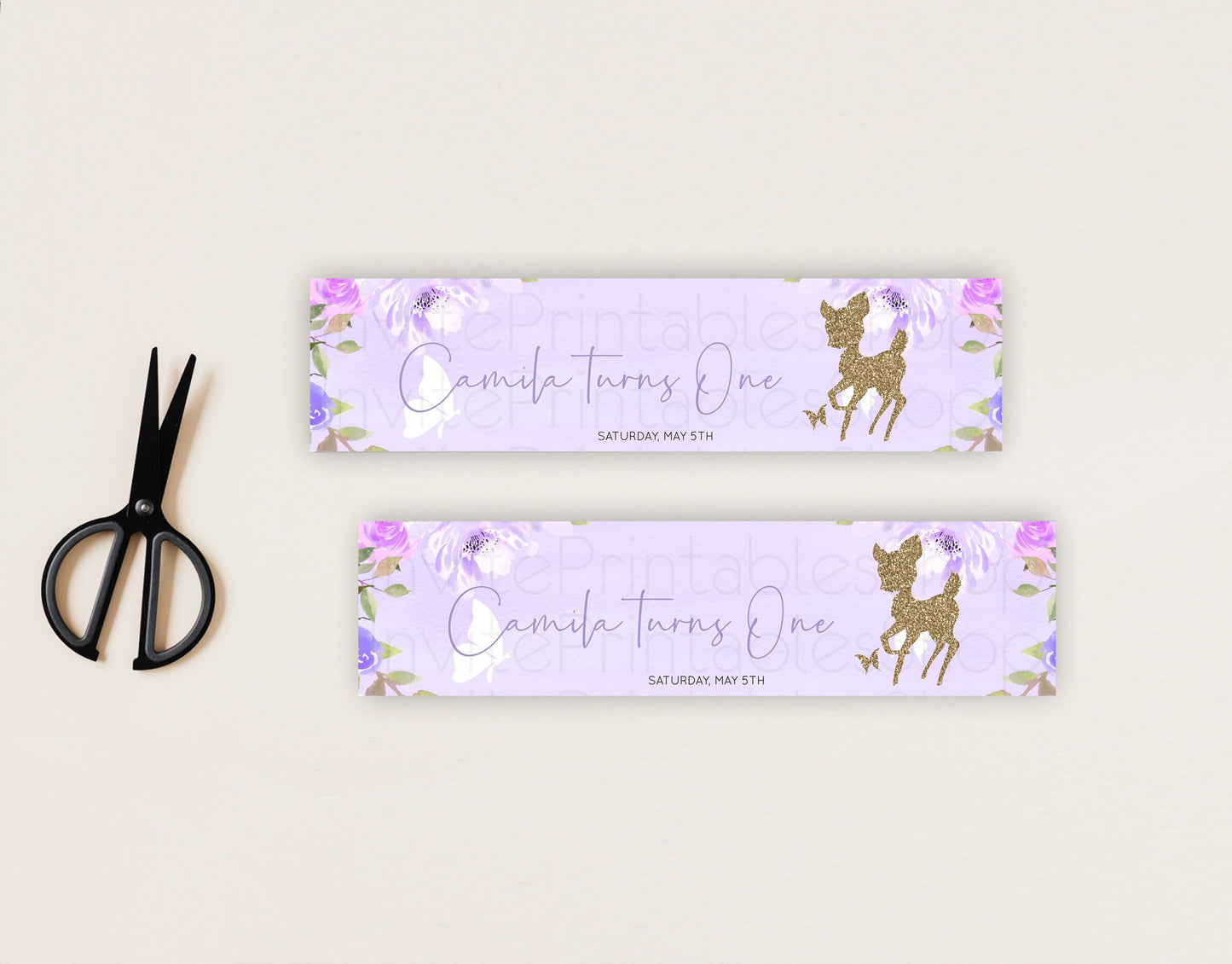 Fawn Deer Water Label Template Pastel Floral Deer Enchanted Forest Butterfly Party Decor Birthday Baptism Baby Shower Bridal Shower D10963