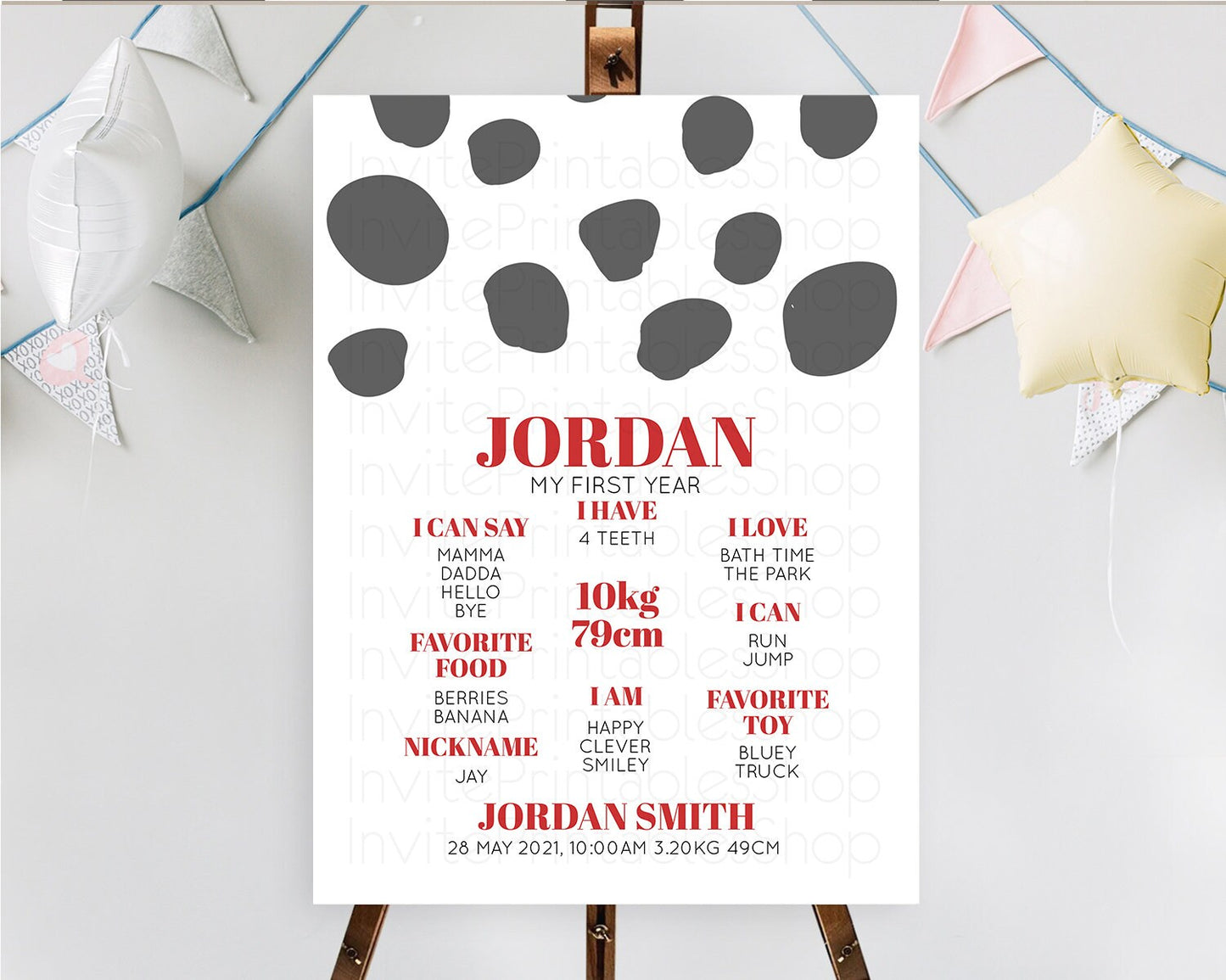 Dalmatian First Birthday Milestone Board Dalmatian Milestone Poster Dalmatian Red Black Spots Milestone 1st Birthday Welcome Sign D10738