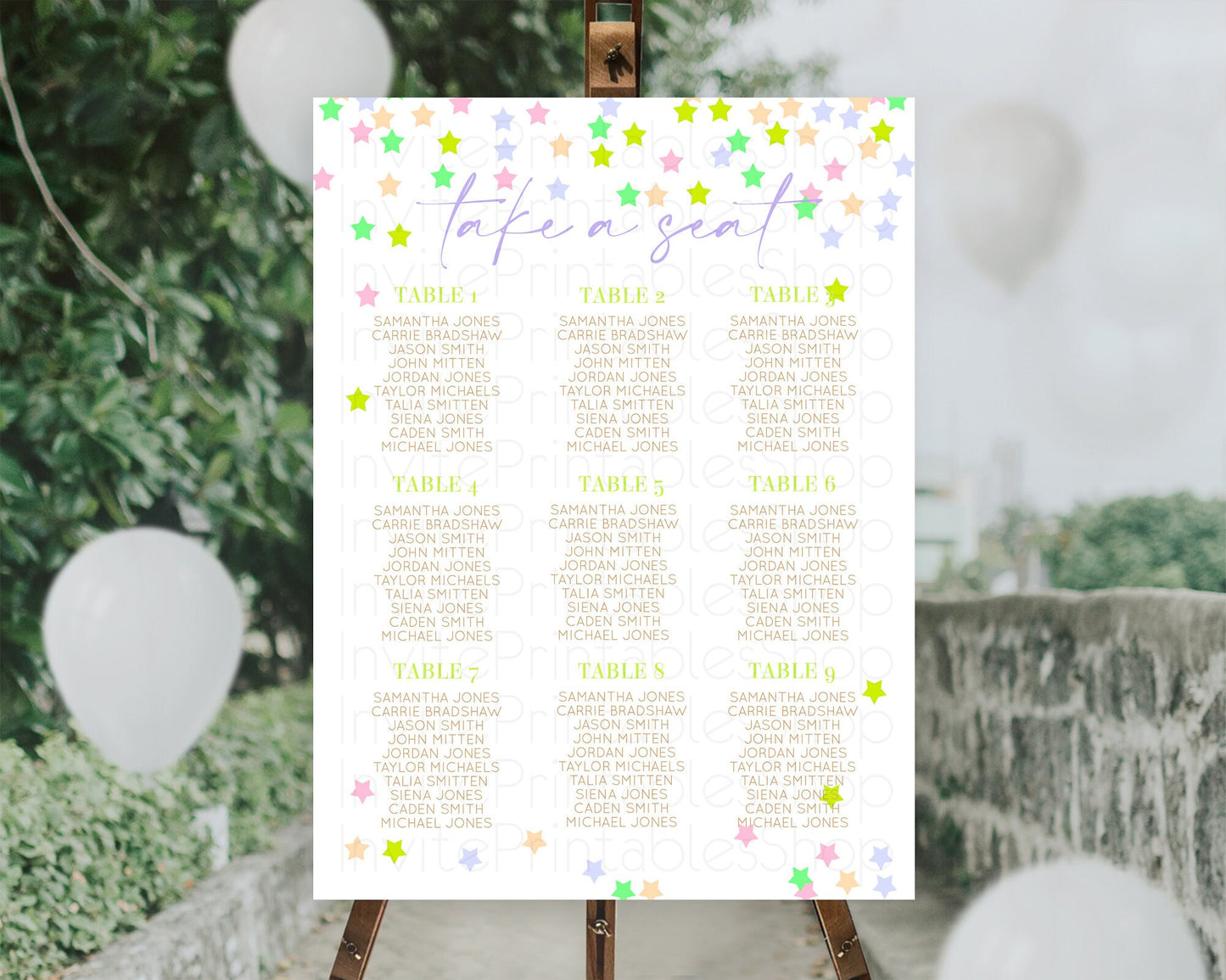 Star Seating Chart Pastel Stars Seating Chart Shooting Star Sprinkle Stars Rainbow Colorful Confetti Twinkle Little Star Decor D10396