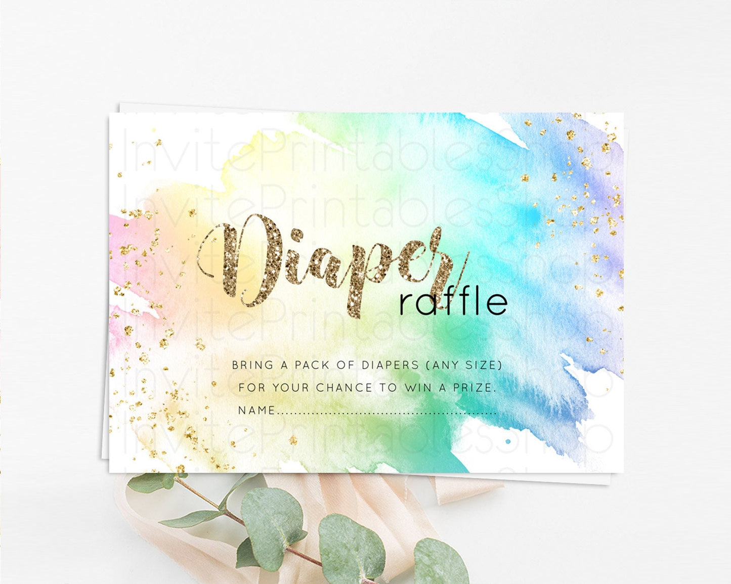 Pastel Diaper Raffle Card Pastel Rainbow Diaper Raffle Insert Colorful Ombre Watercolor Diaper Ticket Confetti Glitter Raffle Game D10256