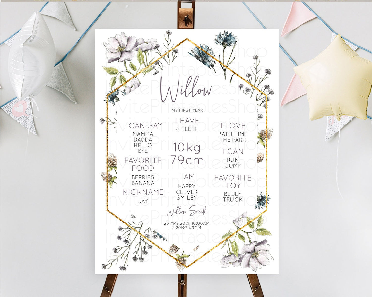 Secret Garden Milestone Board Wildflower First Birthday Milestone Poster Pastel Flowers Milestone Boho Wildflower 1st Birthday Sign D11002