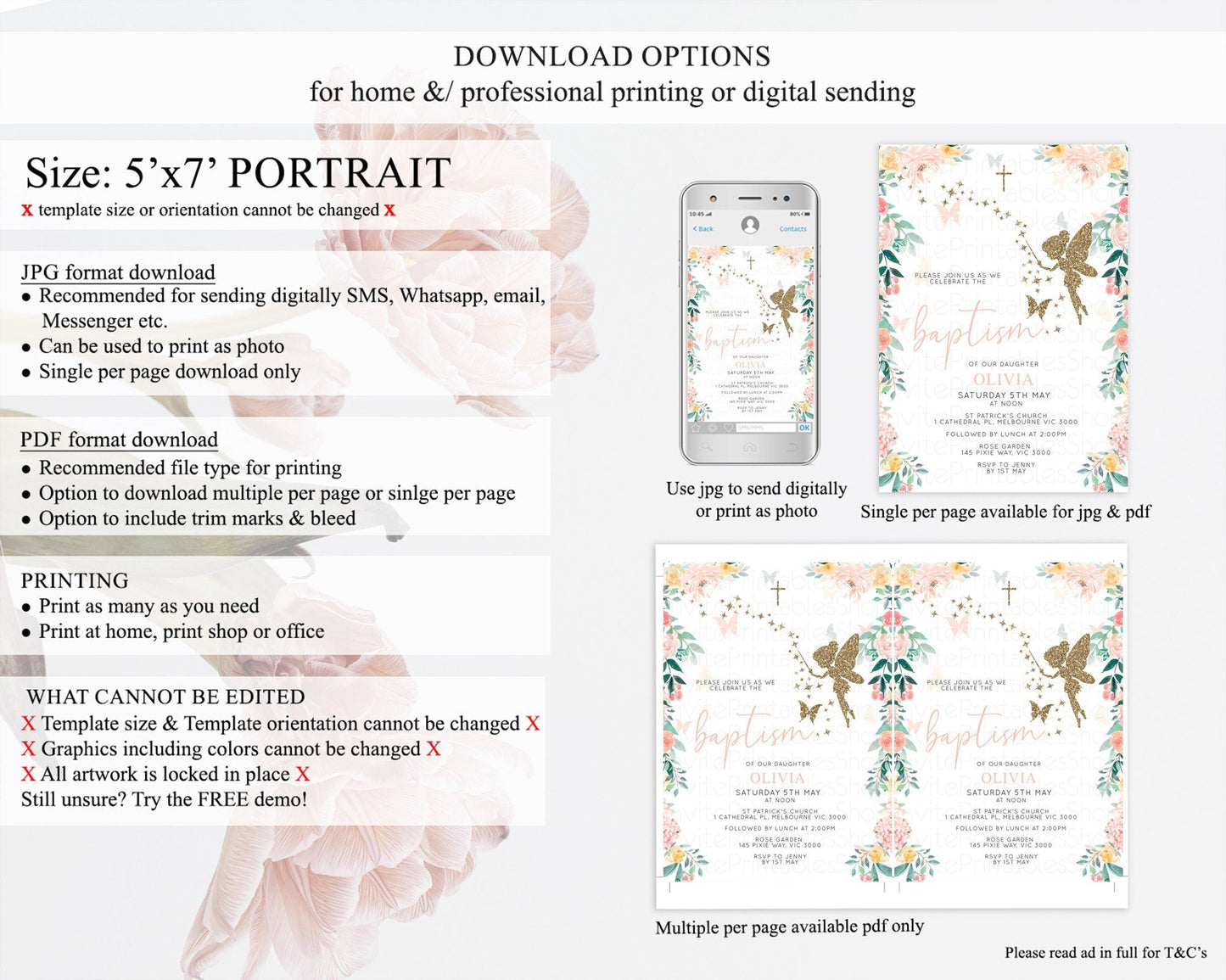 Fairy Baptism Invitation Fairy Baptism 1st Birthday Invitation Enchanted Secret Garden Christening Invite Pastel Floral Butterfly D10789