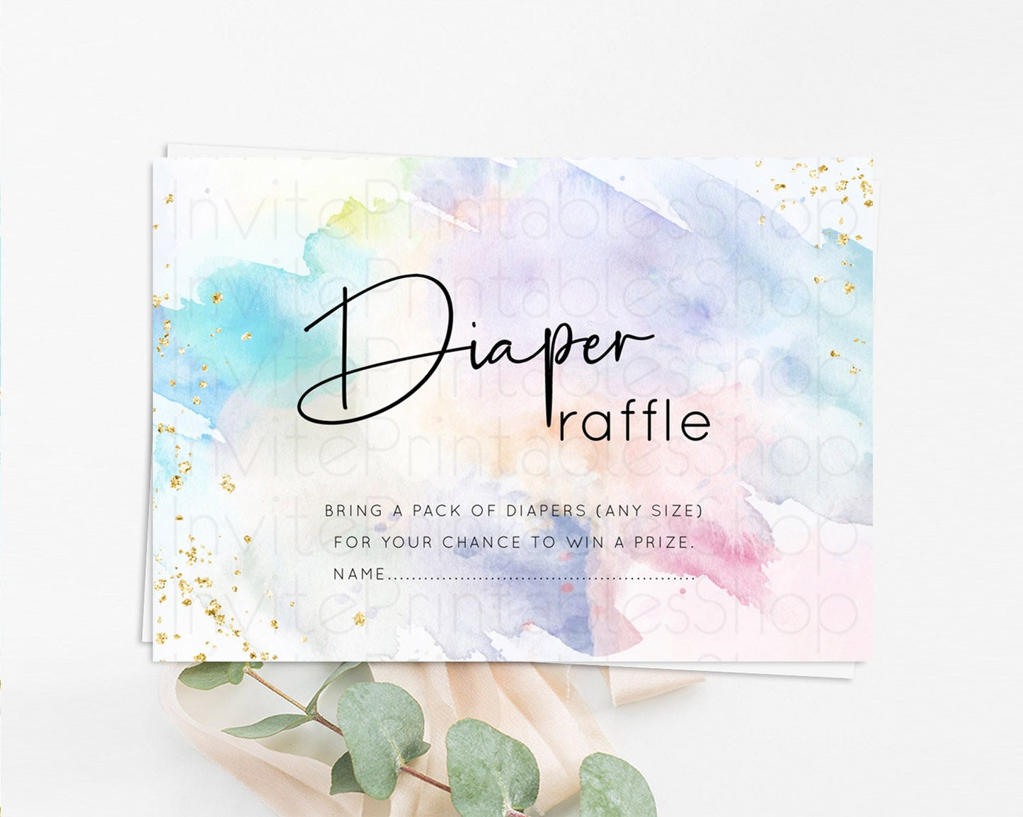 Pastel Diaper Raffle Card Pastel Rainbow Diaper Raffle Insert Colorful Ombre Watercolor Diaper Ticket Confetti Glitter Raffle Game D10422