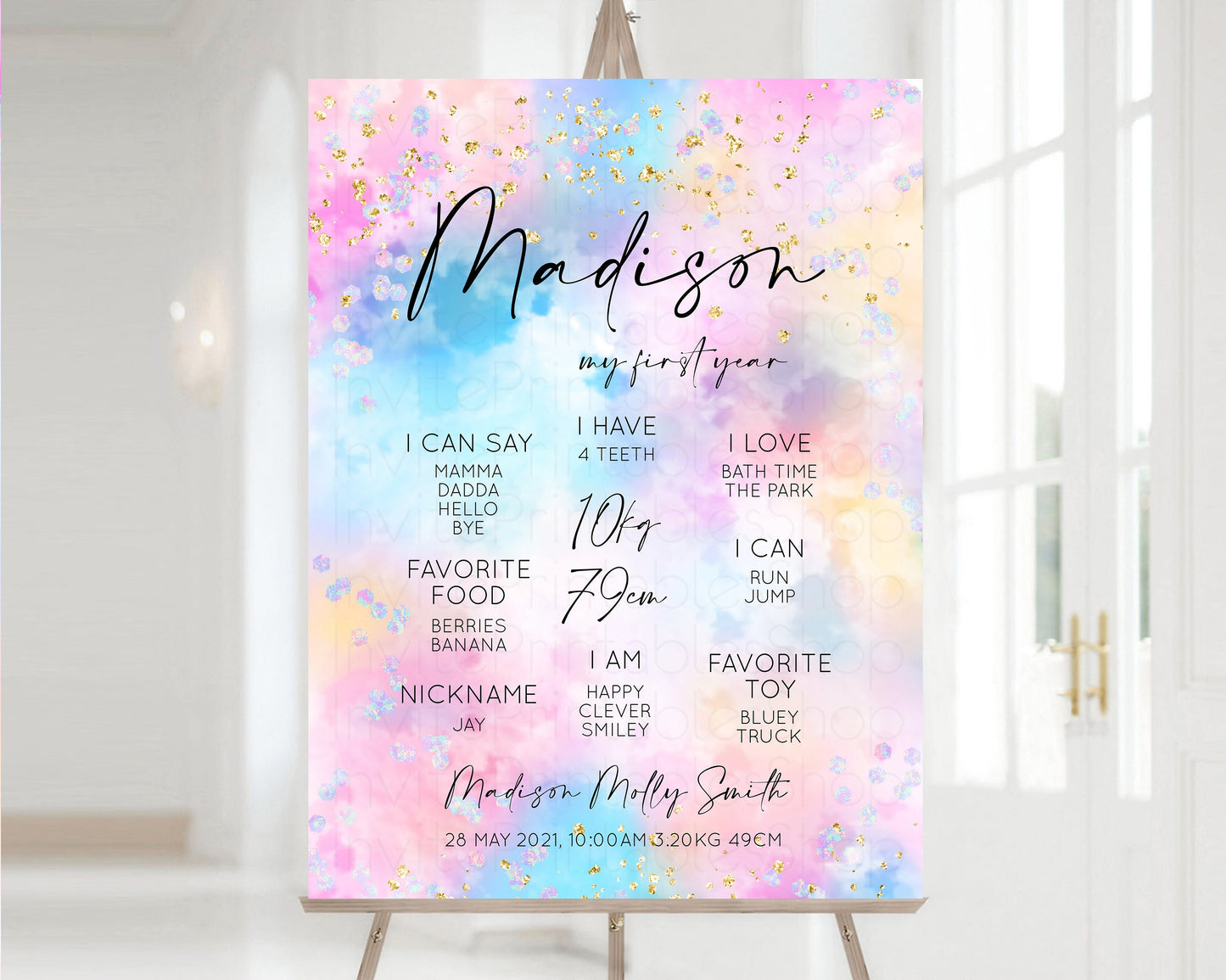 Rainbow Clouds First Birthday Milestone Board Pastel Rainbow Milestone Poster Colorful One Year Poster Ombre Sprinkles Baby 1st Year 589v4