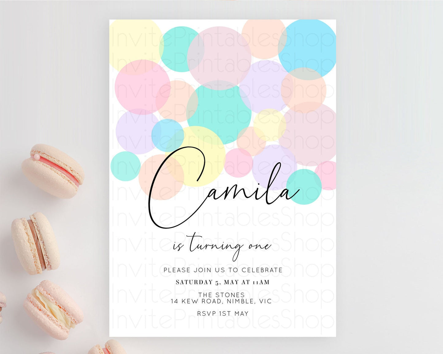 Pastel Birthday Invitation Pastel Confetti Birthday Invitation Bubbles Invitation Colorful Rainbow Confetti 2nd 1st First Birthday D10784