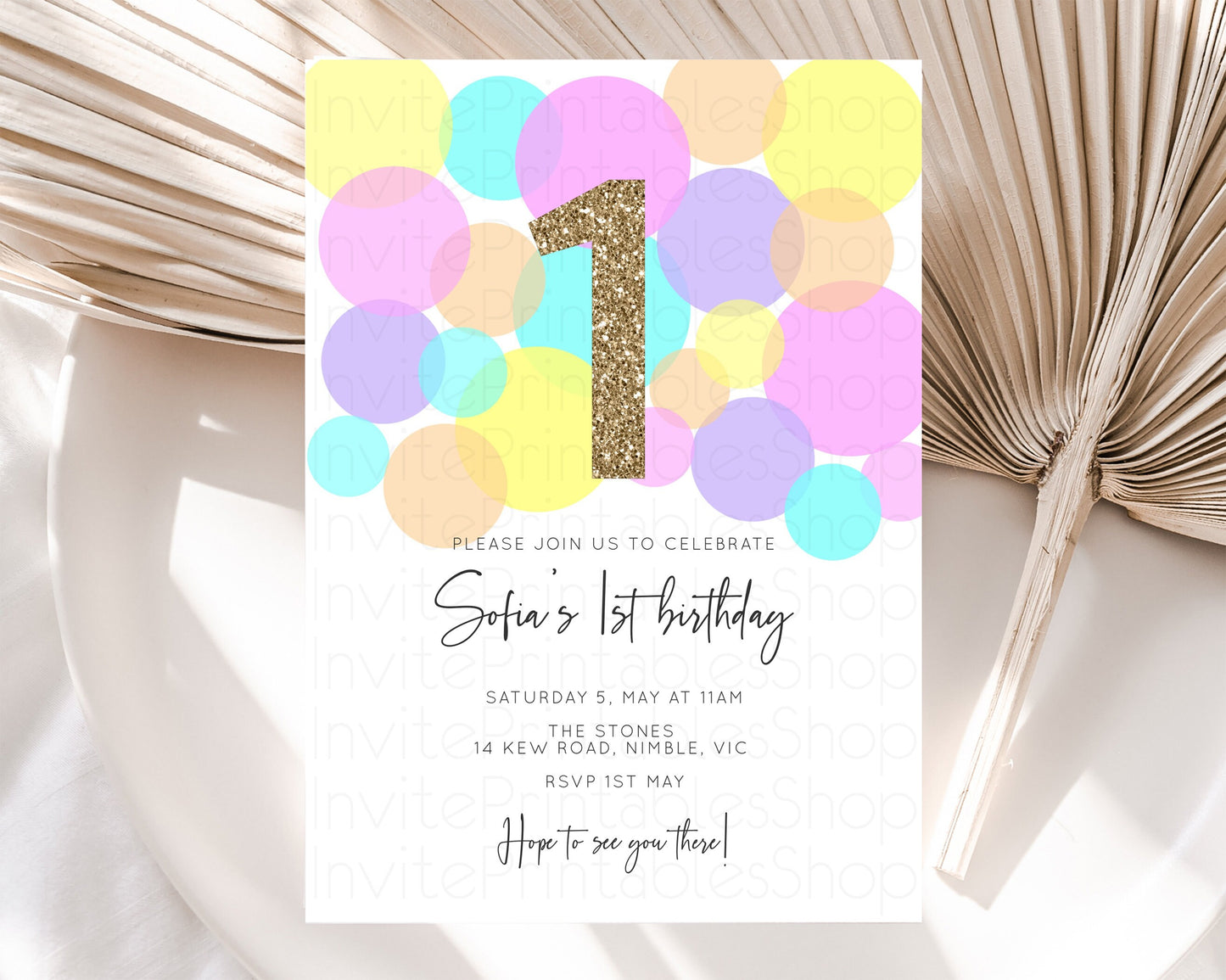 Bubbles Birthday Invitation Rainbow Confetti Invite Pastel Sprinkles Invite Pastel Colorful Art Fun Simple Birthday Invite 1st 2nd 3rd