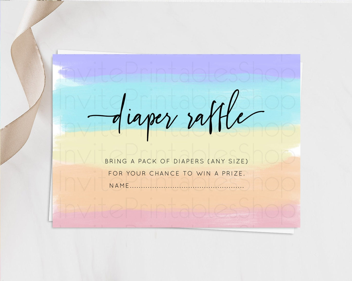 Pastel Diaper Raffle Card Pastel Rainbow Diaper Raffle Insert Colorful Ombre Watercolor Diaper Ticket Confetti Glitter Raffle Game D10510