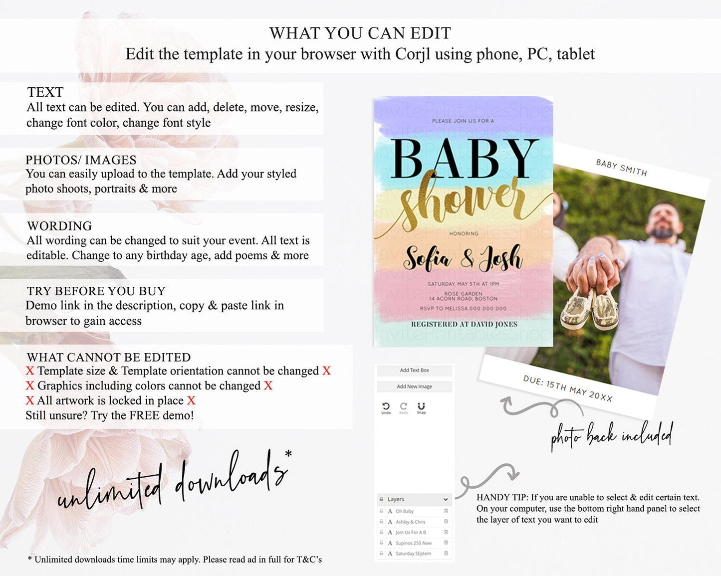 Pastel Baby Shower Invitation Rainbow Baby Shower Invitation Colorful Pastel Watercolor Invitation Gold Glitter Sprinkles Ombre D10510