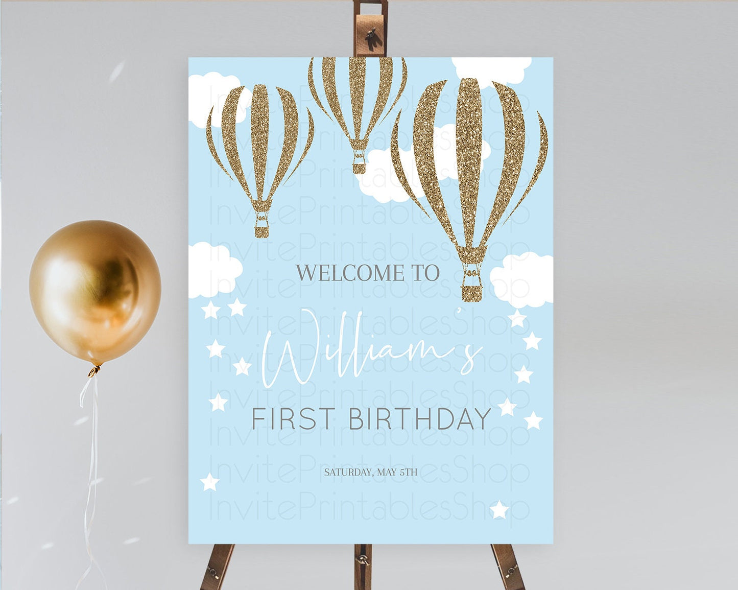 Editable Hot Air Balloon First Birthday Welcome Board Hot Air Balloon Welcom