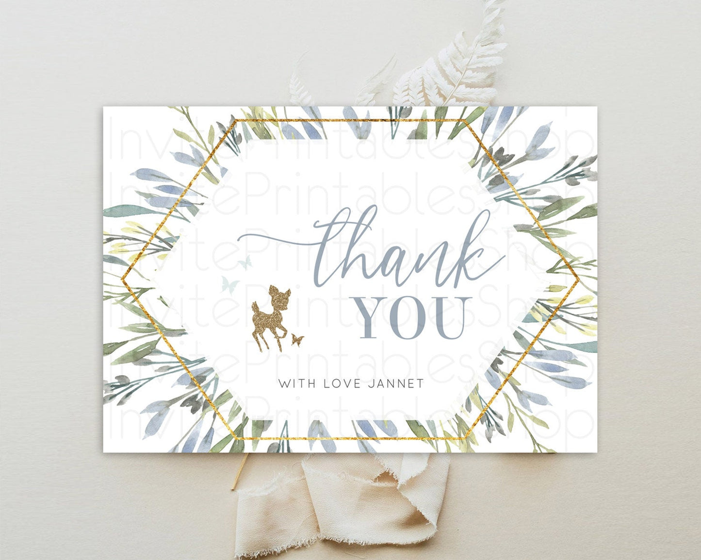 Fawn Thank You Deer Thank You Card Pastel Floral Deer Birthday Thank You Card Enchanted Forest Butterfly Deer Teacher Thank You Card D10534