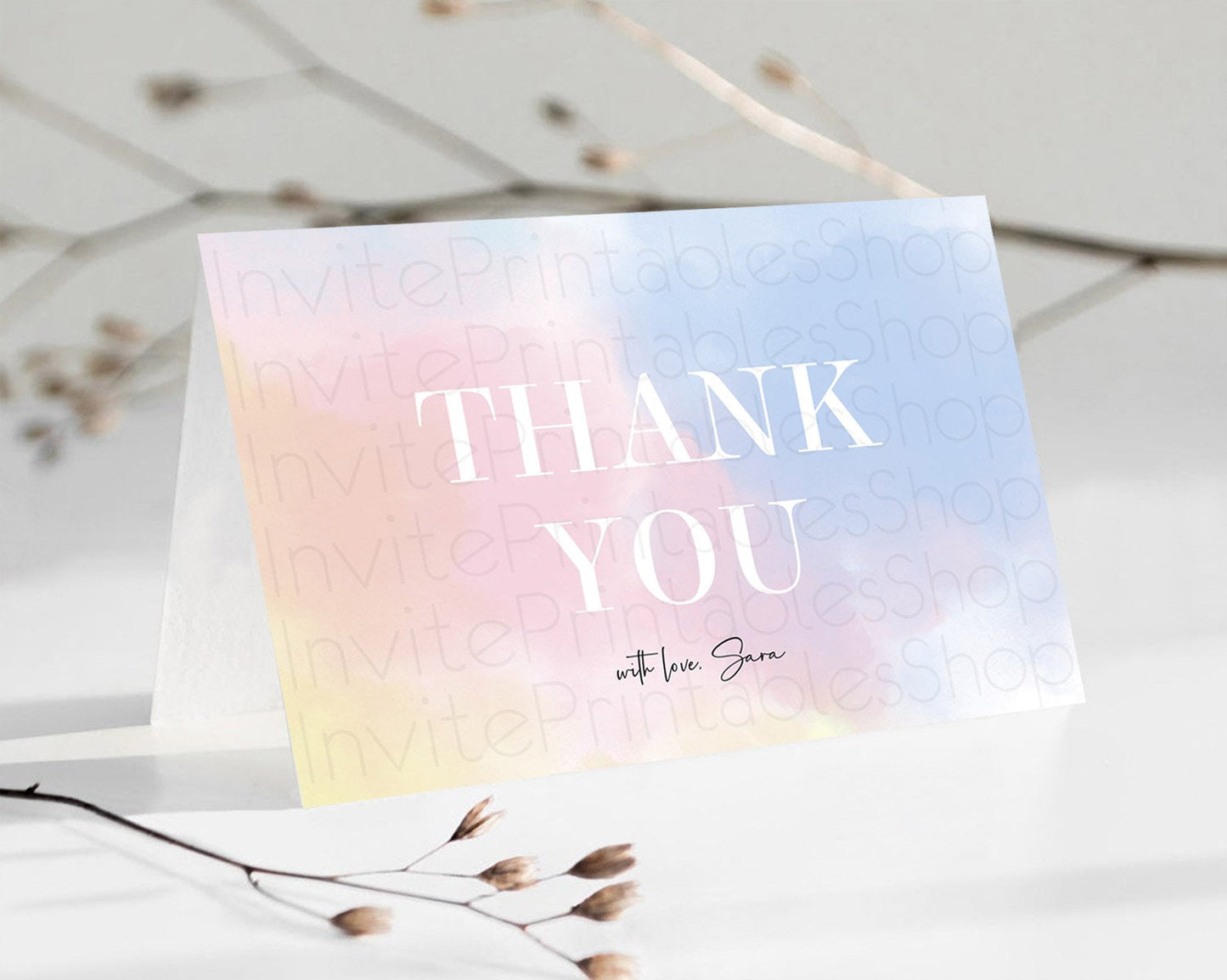 Pastel Thank You Rainbow Thank You Card Colorful Pastel Birthday Thank You Card Confetti Watercolor Pastel Teacher Thank You Cards D10373