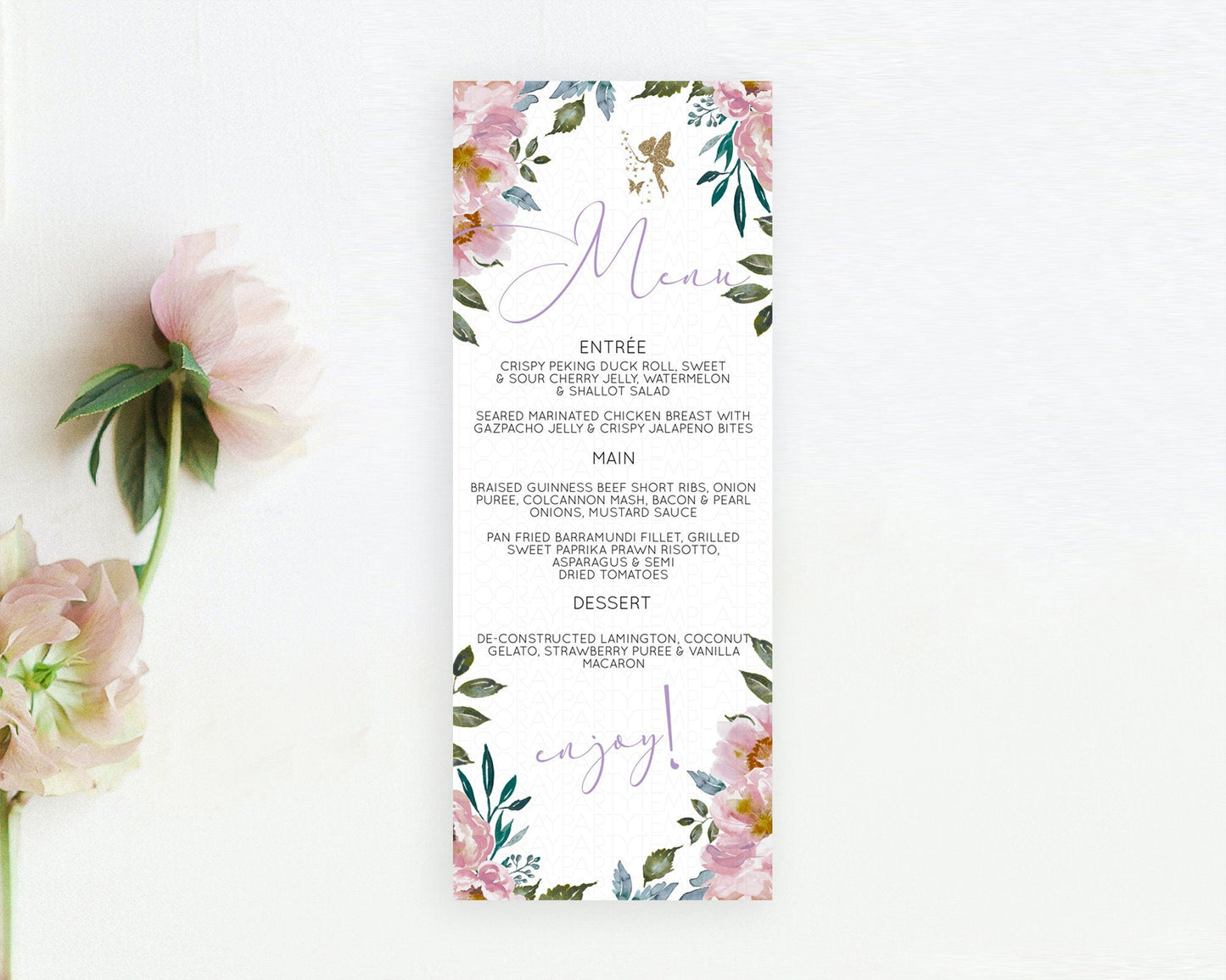 Fairy Menu Fairy Menu Template Enchanted Garden Pastel Floral Butterfly Table Decor Fairy Secret Garden Dinner Dessert Food Menu D10727
