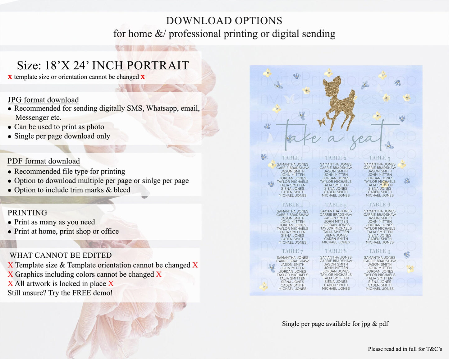 Fawn Seating Chart Deer Seating Chart Enchanted Forest Party Butterfly Pastel Flowers Whimsical Seating Chart Woodland Seating Sign D10863