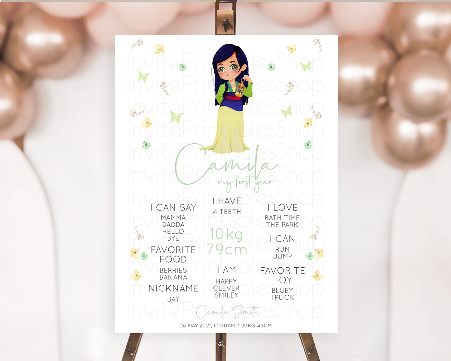 Editable Princess First Birthday Milestone Poster Castle Milestone Board Sec