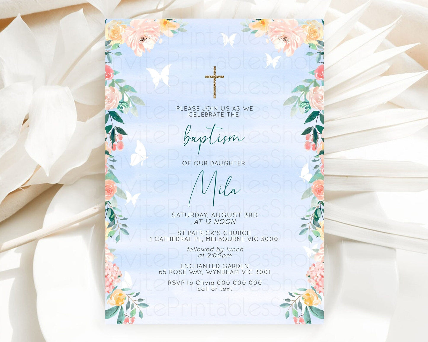 Secret Garden Baptism Invitation Wildflower Baptism Birthday Invite Pastel Flowers Christening Invite Enchanted Garden Boho Floral D10337