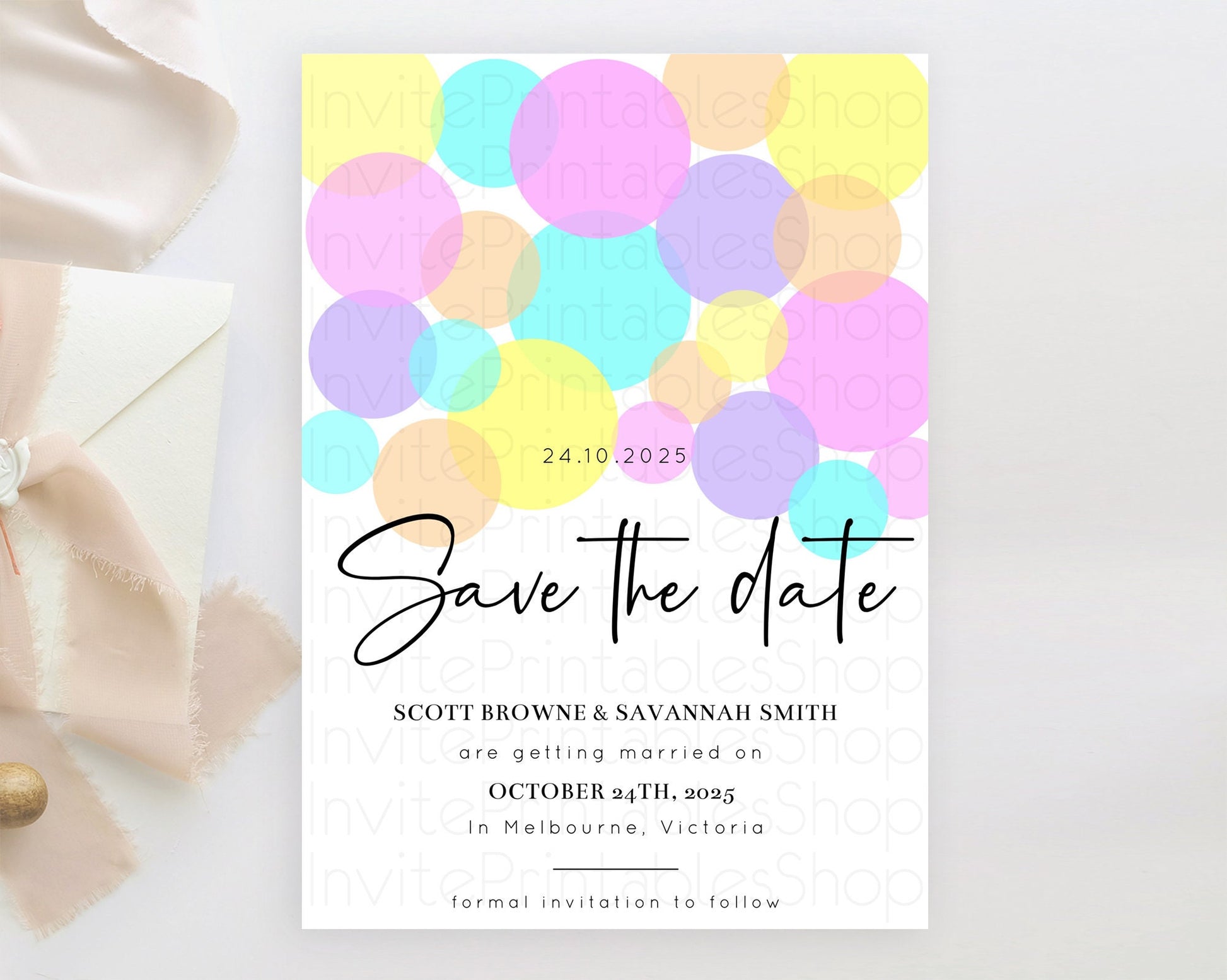Editable Pastel Confetti Save The Date Template Rainbow Colorful Sprinkles P