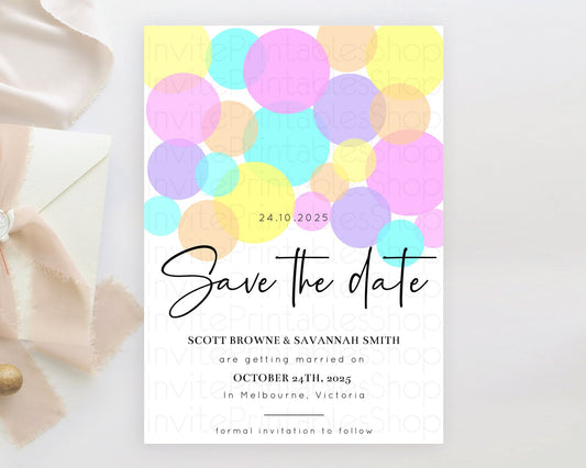 Editable Pastel Confetti Save The Date Template Rainbow Colorful Sprinkles P