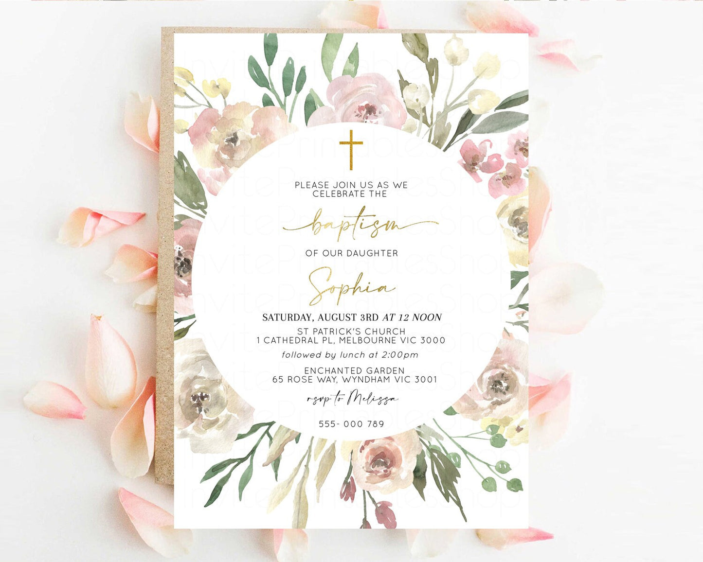 Secret Garden Baptism Invitation Floral Garden Christening Invite Enchanted Forest Invite Whimsical Floral Invite Botanical Pastel Pink w185