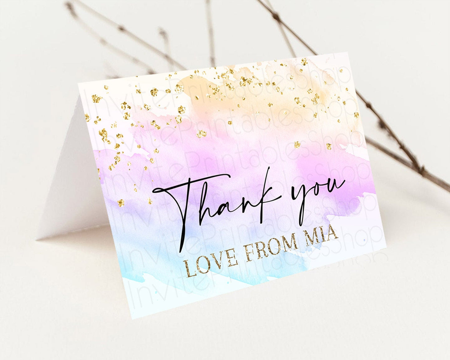 Pastel Thank You Rainbow Thank You Card Colorful Pastel Birthday Thank You Card Confetti Watercolor Pastel Teacher Thank You Cards D10175