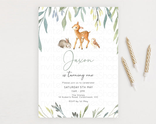 Fawn Birthday Invitation Deer Birthday Invitation Enchanted Forest Party Butterfly Pastel Flowers Whimsical 2nd 1st First Birthday D10919