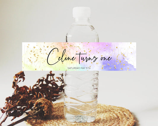 Editable Pastel Water Label Template Pastel Ombre Rainbow Watercolor Colorfu