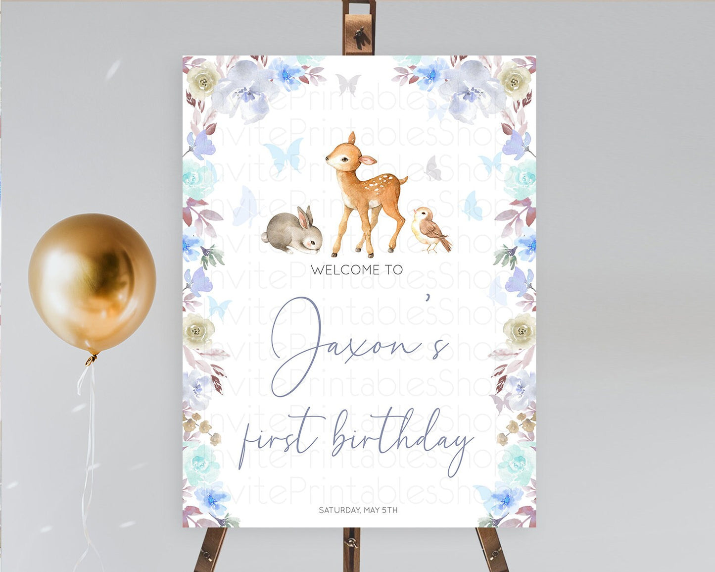 Fawn Welcome Sign Deer Welcome Board Floral Deer Welcome Poster Enchanted Forest Butterfly Pastel Floral First Birthday Welcome Sign D10929