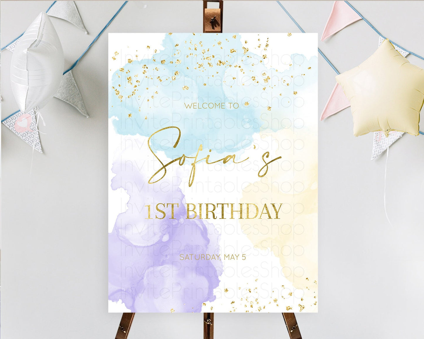 Pastel Welcome Sign Pastel Rainbow Welcome Sign Colorful Rainbow Confetti Watercolor Glitter Pastel First Birthday Welcome Sign D10206