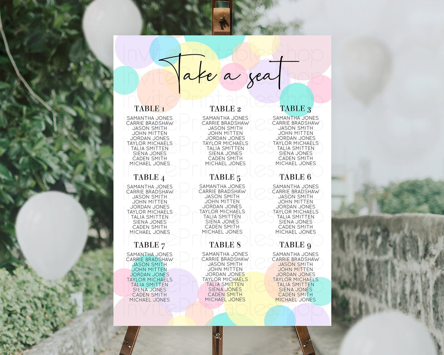 Pastel Seating Chart Pastel Confetti Seating Chart Bubbles Sprinkles Seating Sign Colorful Rainbow Decor Confetti Seating Board D10223