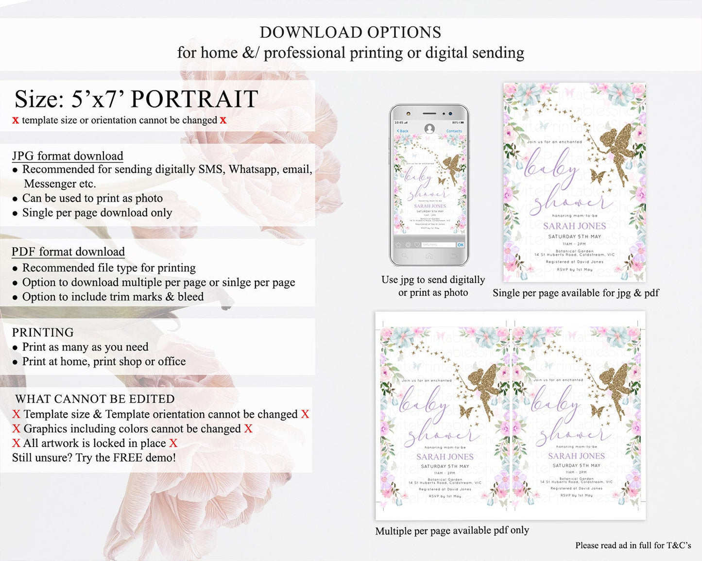 Fairy Baby Shower Invitation Pastel Fairy Invites Fairy Tea Party Fairy Garden Theme Secret Garden Enchanted Garden Floral Butterfly D10475