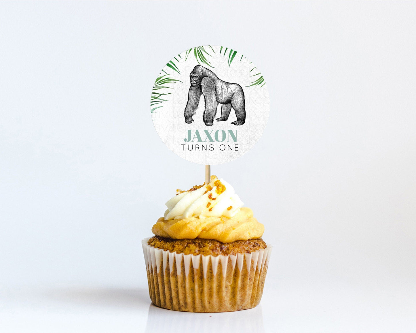 Gorilla Cupcake Toppers Jungle Gorilla Cupcake Gorilla Party Decor Gorilla Jungle Adventure Zoo Green Palm Leaf Fern First Birthday D10846