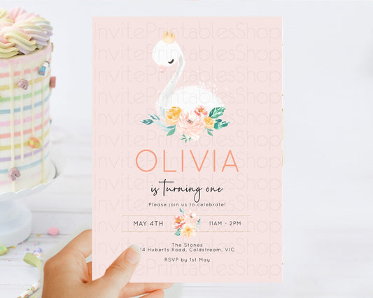 Swan Birthday Invitation Swan Princess Ballet Invitation Enchanted Forest Swan Lake Party Secret Garden Watercolour Pastel Floral D10388