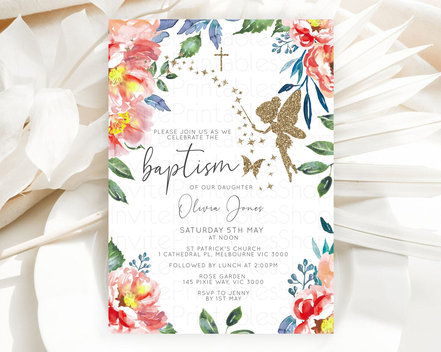 Editable Fairy Baptism Invitation Fairy Baptism 1st Birthday Invitation Ench