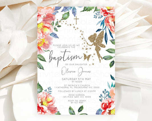 Editable Fairy Baptism Invitation Fairy Baptism 1st Birthday Invitation Ench