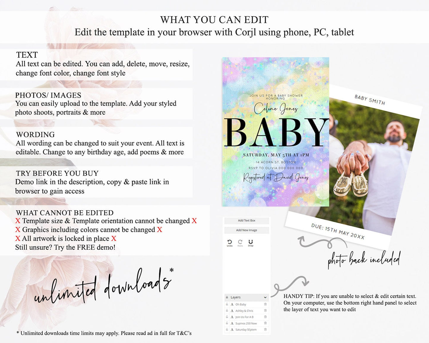 Rainbow Baby Shower Invitation Pastel Rainbow Baby Invitation Pastel Watercolor Invitation Colorful Ombre Sprinkle Shower D10689