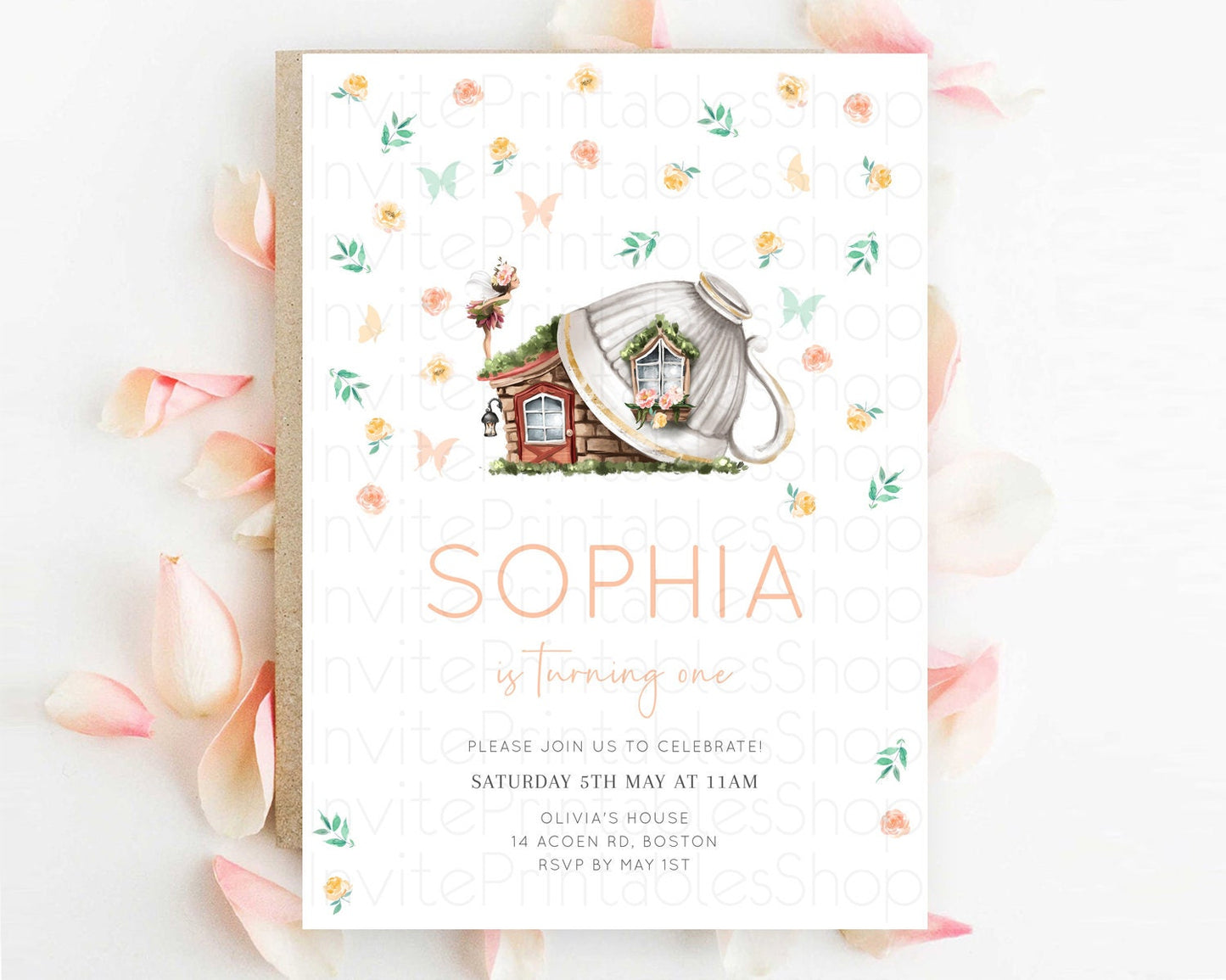 Fairy Birthday Invitation Fairy Invites Fairy Tea Party Fairy Garden Birthday Secret Garden Enchanted Garden Pastel Floral Butterfly D10383