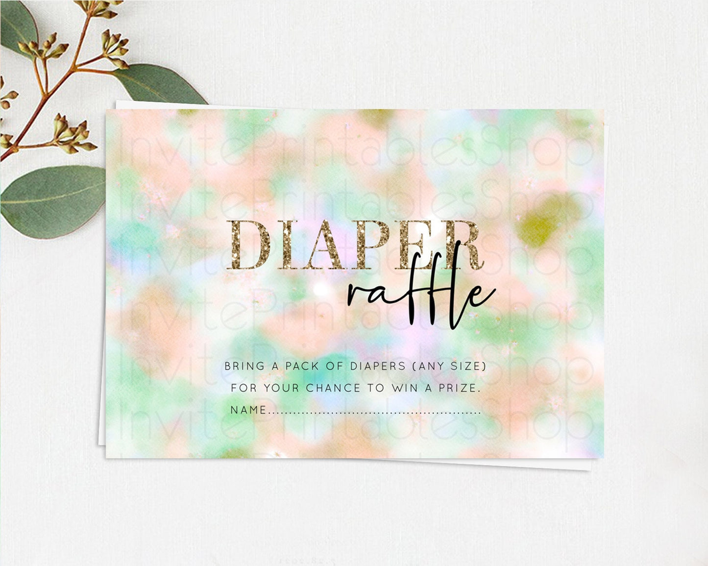 Pastel Diaper Raffle Card Pastel Rainbow Diaper Raffle Insert Colorful Ombre Watercolor Diaper Ticket Confetti Glitter Raffle Game D10693