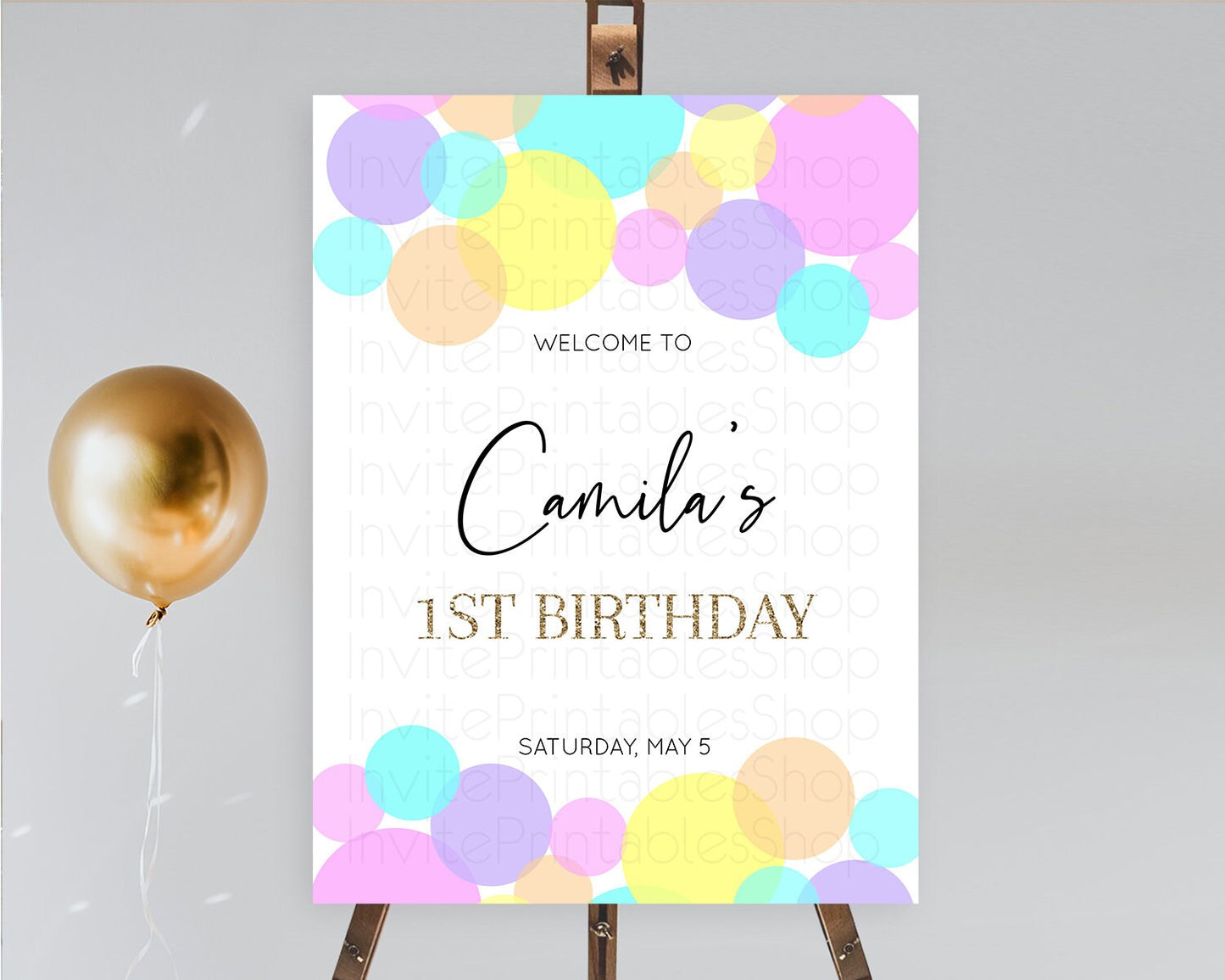 Rainbow Welcome Sign Pastel Welcome Board Pastel Rainbow Confetti Welcome Sign Colorful Bubbles Pastel First Birthday Welcome Sign D10407