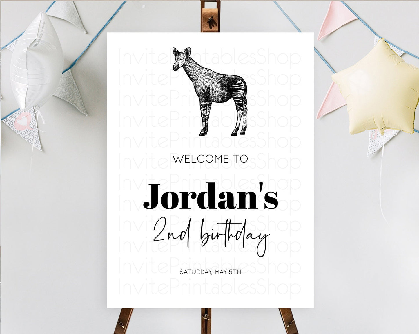Okapi Welcome Sign Okapi Welcome Board Okapi Welcome Poster Dried Palm Fern Safari Party Decor Okapi First Birthday Welcome Sign D10283