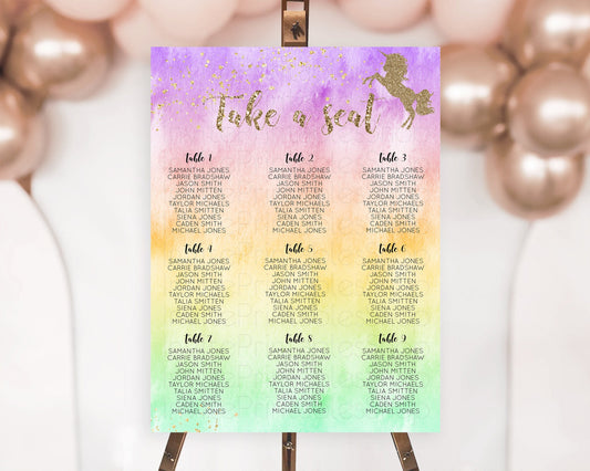 Editable Rainbow Seating Chart Pastel Seating Chart Colorful Pastel Watercol