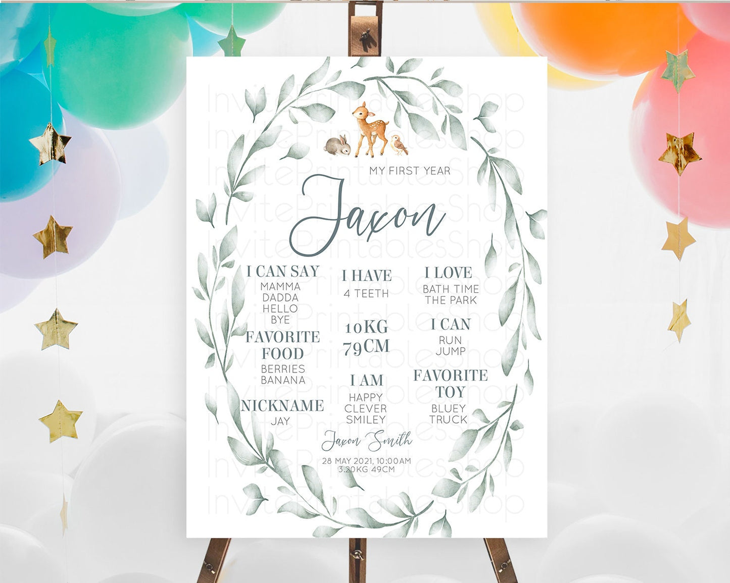 Fawn First Birthday Milestone Board Deer First Birthday Milestone Poster Enchanted Forest Butterfly Pastel Flowers 1st Birthday Sign D10872