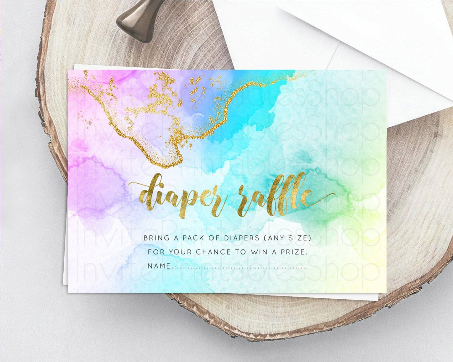 Pastel Diaper Raffle Card Pastel Rainbow Diaper Raffle Insert Colorful Ombre Watercolor Diaper Ticket Confetti Glitter Raffle Game D10392