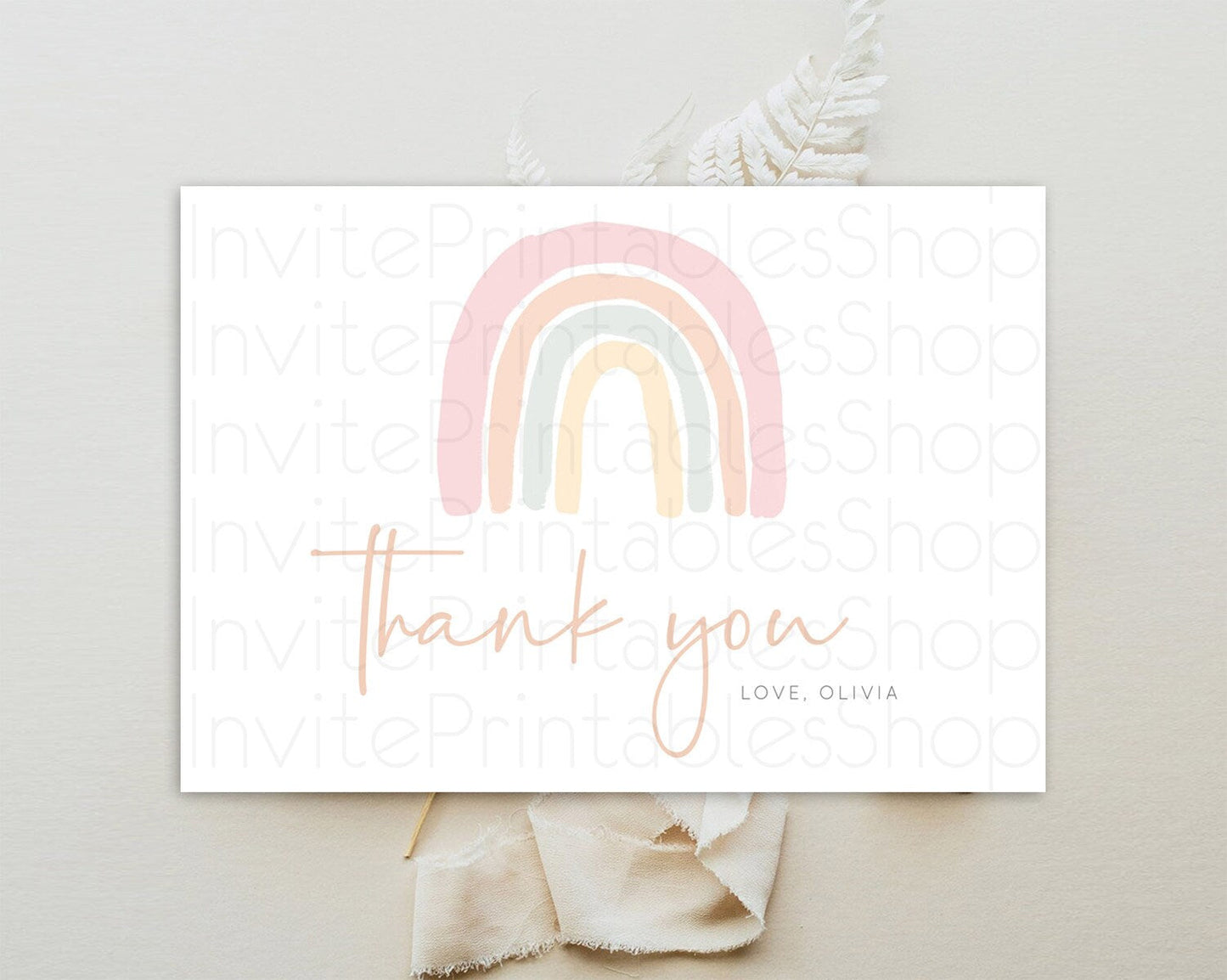 Pastel Rainbow Thank You Boho Rainbow Thank You Card Rainbow Birthday Thank You Cards Pastel Rainbow Teacher Thank You Card Template D10162